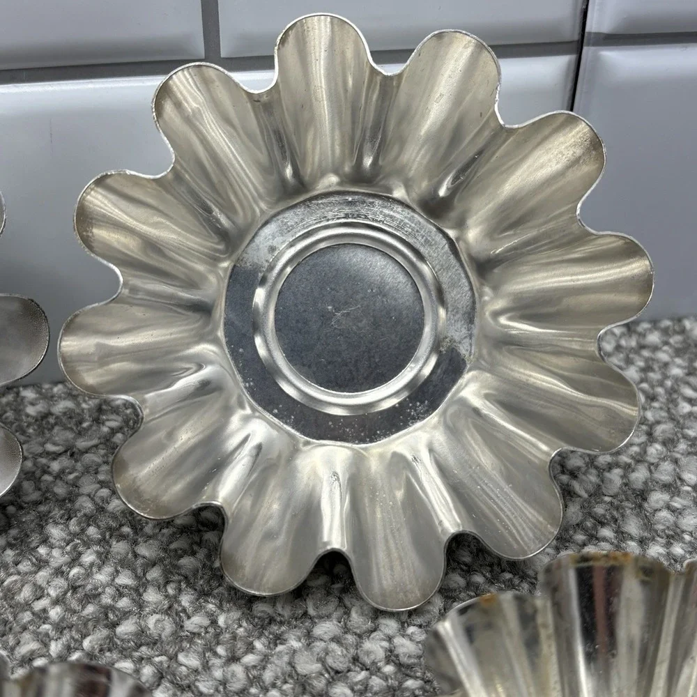 Aluminum‎ Molds VTG Scalloped Fluted Metal Tins Lot Of 9 Jello Cake